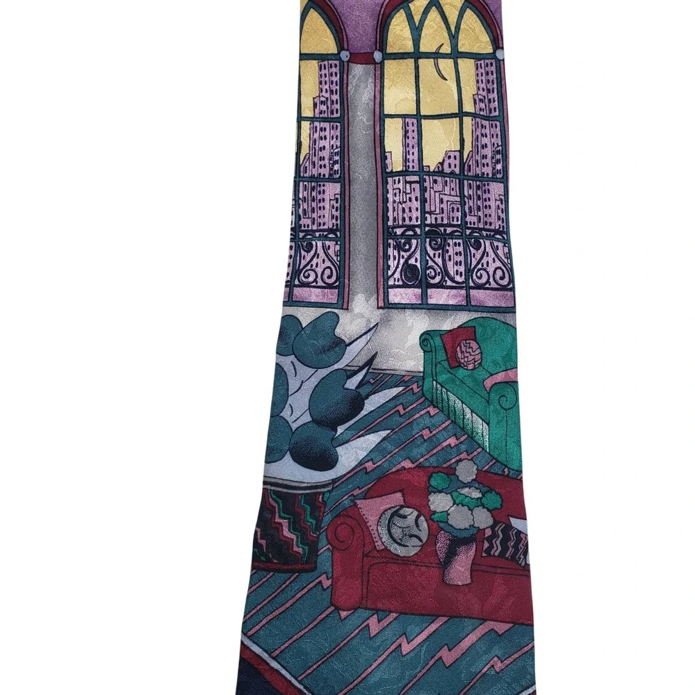 Carlo Palazzi Mens Studio Silk Tie‎ OS Multicolor Art Scene Graphic